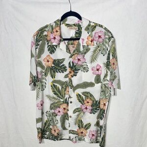 Men's Floral Button Down Shirt - White, Green, Pink